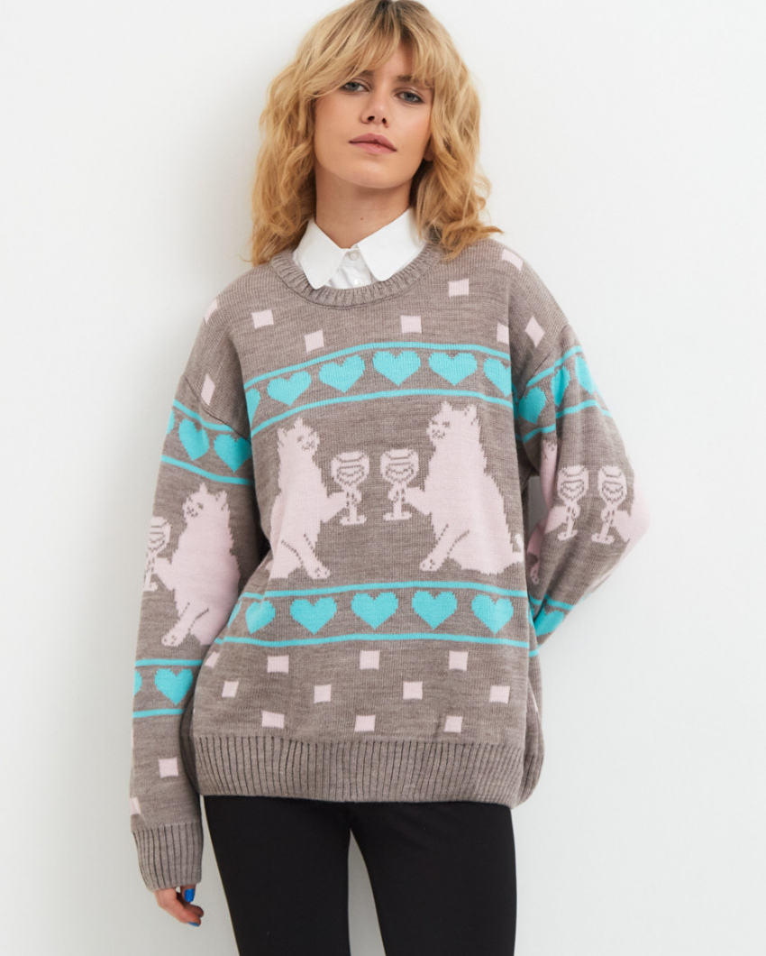 Свитер КРАЙ Котики серый